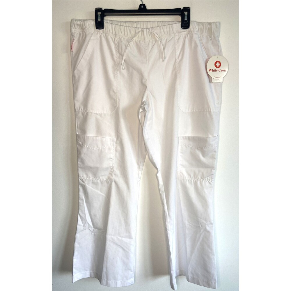 NWT White Cross Scrub Pants Cargo Women's Medium Drawstring Waist Pockets